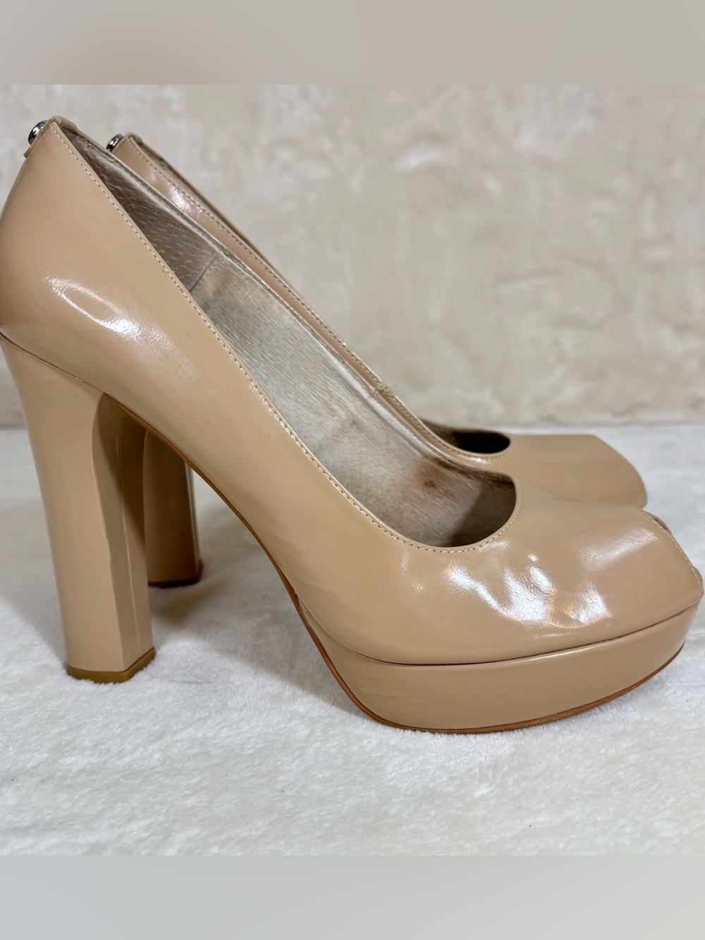 Michael Kors Classic Chunky Square Heel Platform Nude Leather Pumps Size 8.5